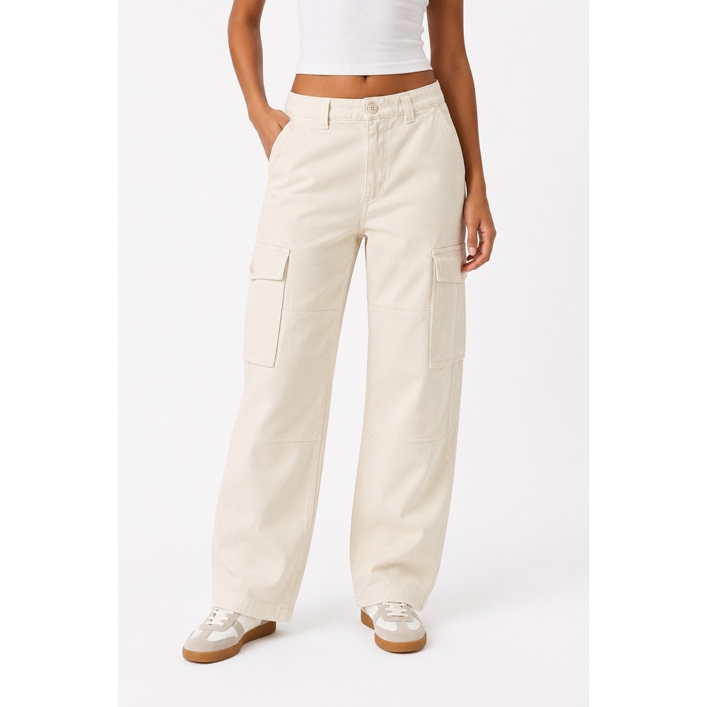TNA Aritzia Cargo Pants Womens 4 Cream Heavyweight Canvas Utility Wide Leg EUC